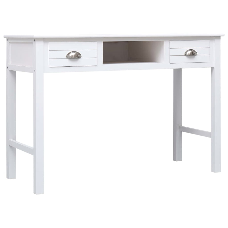 Schrijftafel 110X45X76 Cm Hout Wit wit met zilverkleurige handvatten