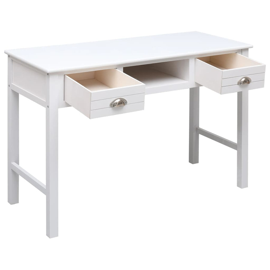 Schrijftafel 110X45X76 Cm Hout Wit wit met zilverkleurige handvatten