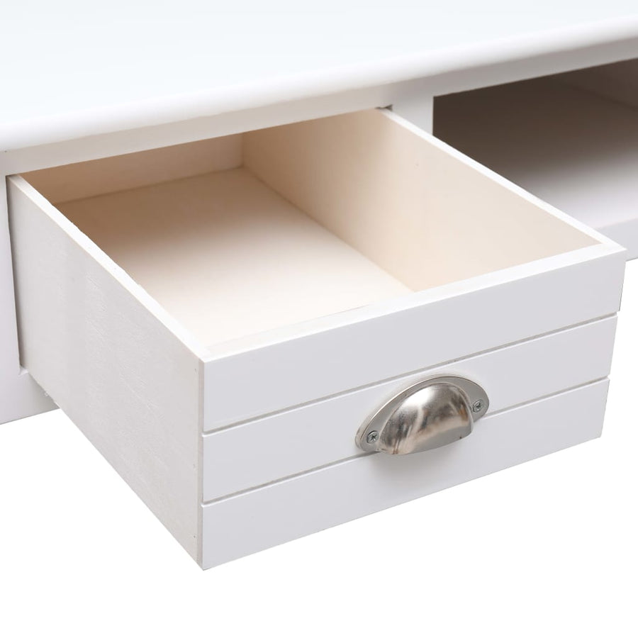 Schrijftafel 110X45X76 Cm Hout Wit wit met zilverkleurige handvatten