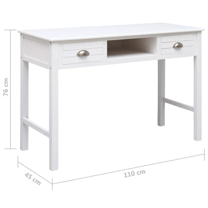 Schrijftafel 110X45X76 Cm Hout Wit wit met zilverkleurige handvatten