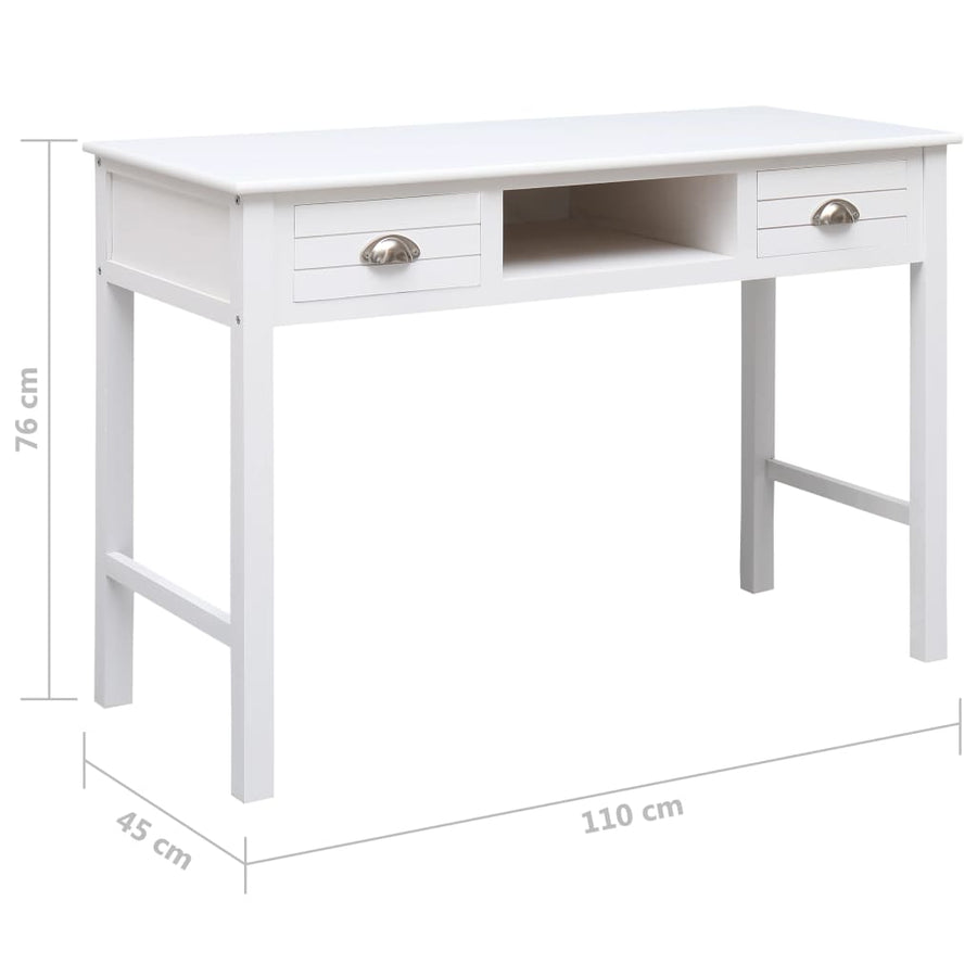 Schrijftafel 110X45X76 Cm Hout Wit wit met zilverkleurige handvatten