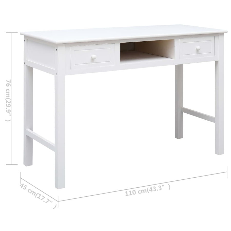 Schrijftafel 110X45X76 Cm Hout Wit