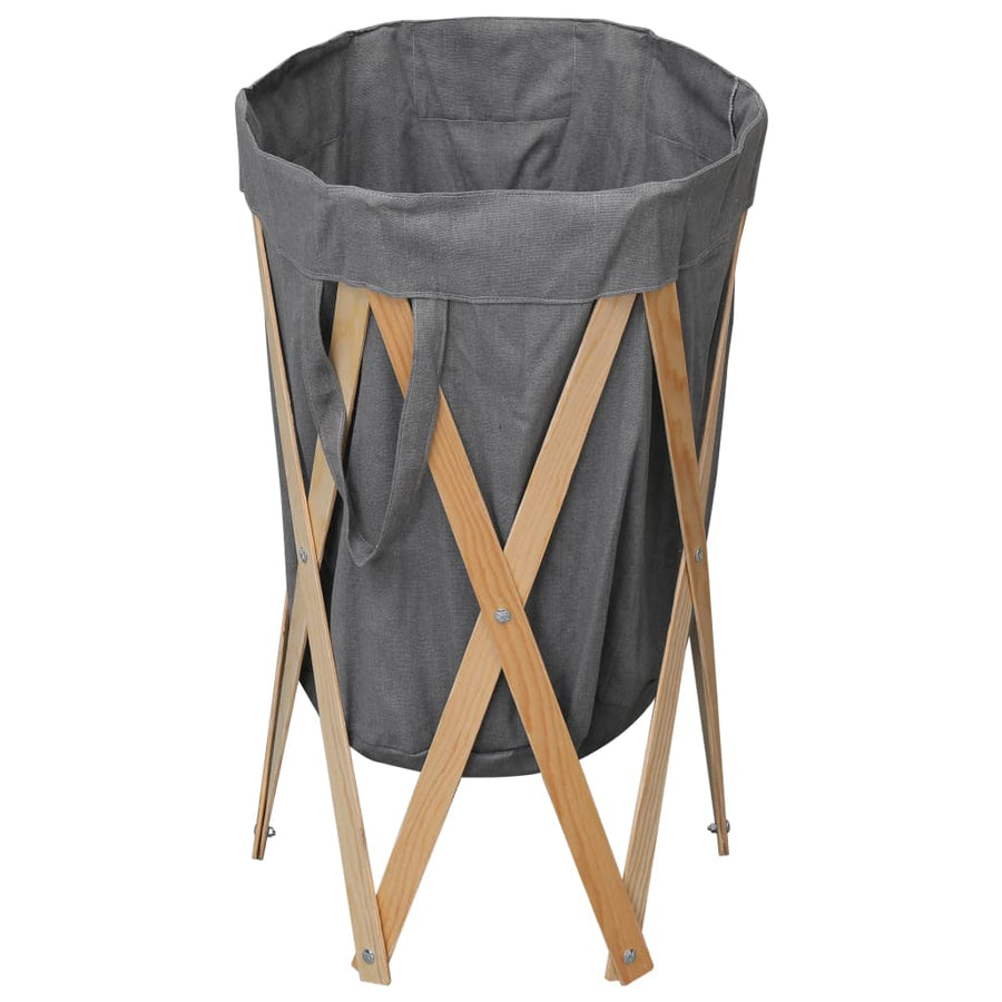 Wasmand inklapbaar hout en stof grijs