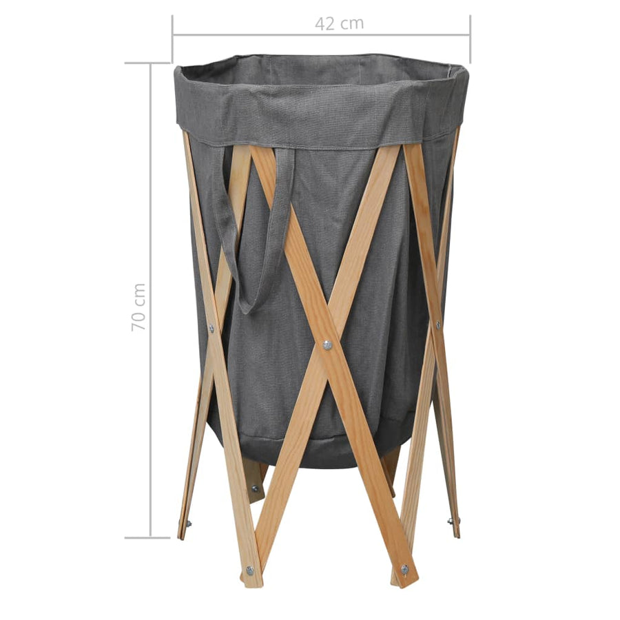 Wasmand inklapbaar hout en stof grijs
