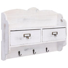 Wandkapstok 50x10x34 cm hout wit met 2 lades en 3 haken