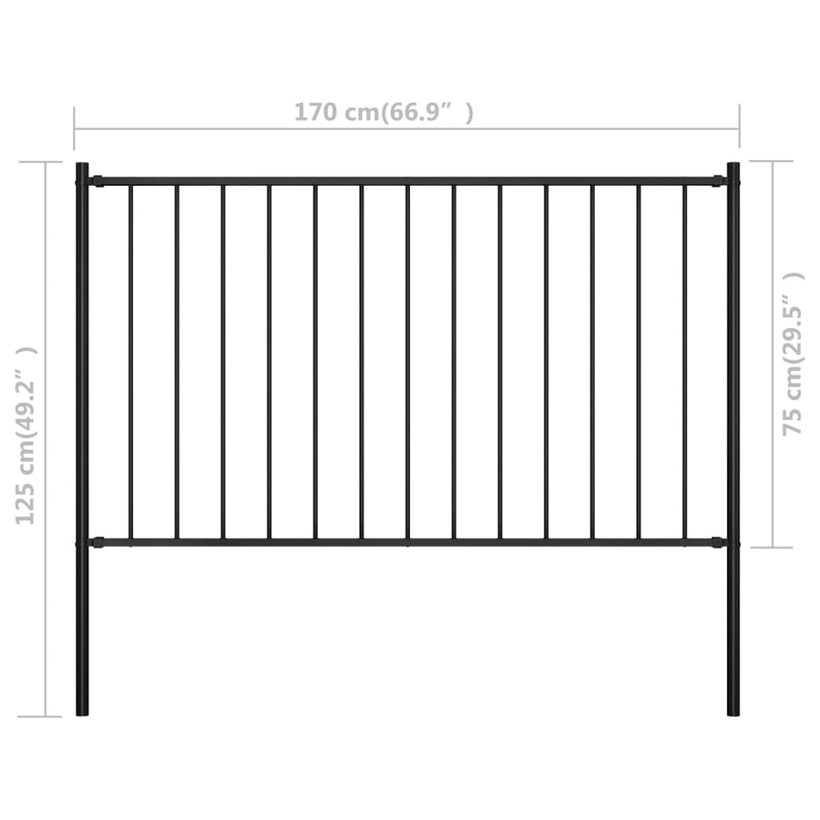 Hekpaneel Met Palen ,7X0,75 M Gepoedercoat Staal 1.7 x 0.75 m Zwart