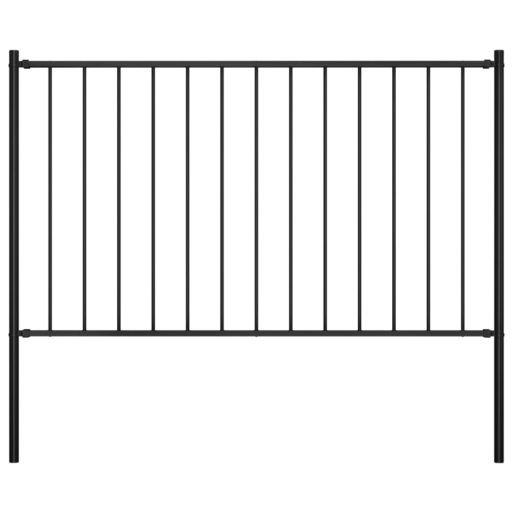 Hekpaneel Met Palen ,7X,25 M Gepoedercoat Staal 1.7 x 1.25 m Zwart