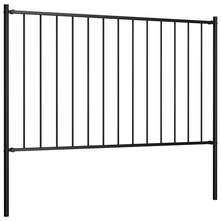 Hekpaneel Met Palen ,7X,25 M Gepoedercoat Staal 1.7 x 1.25 m Zwart