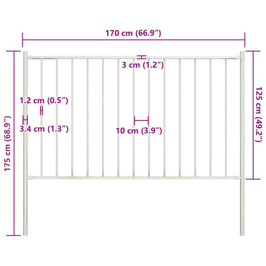 Hekpaneel met palen 1,7x1,25 m gepoedercoat staal wit 1.7 x 1.25 m Wit