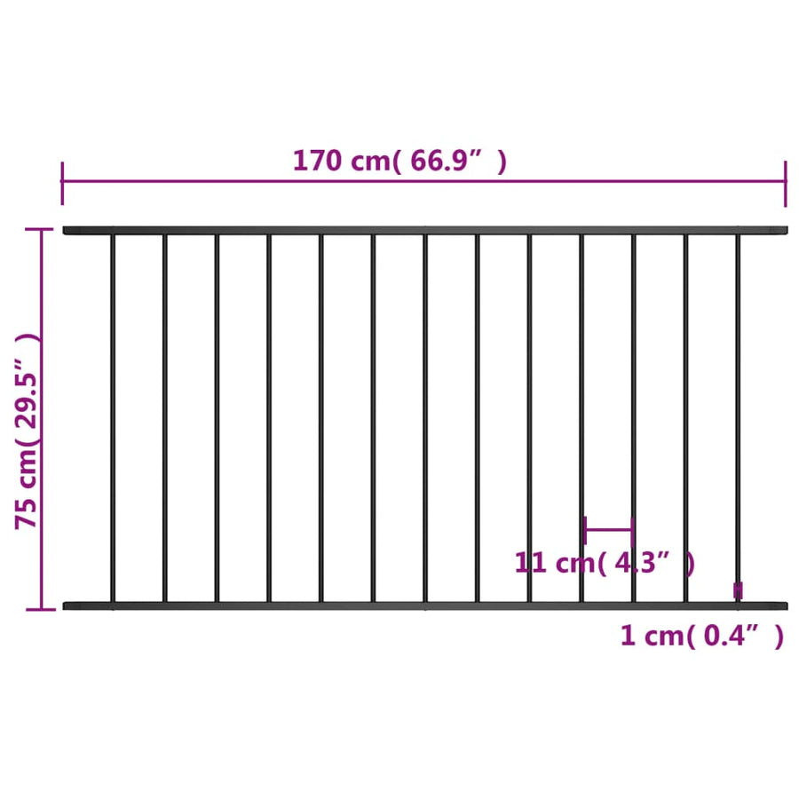 Hekpaneel 1,7X0,75 M Gepoedercoat Staal Zwart