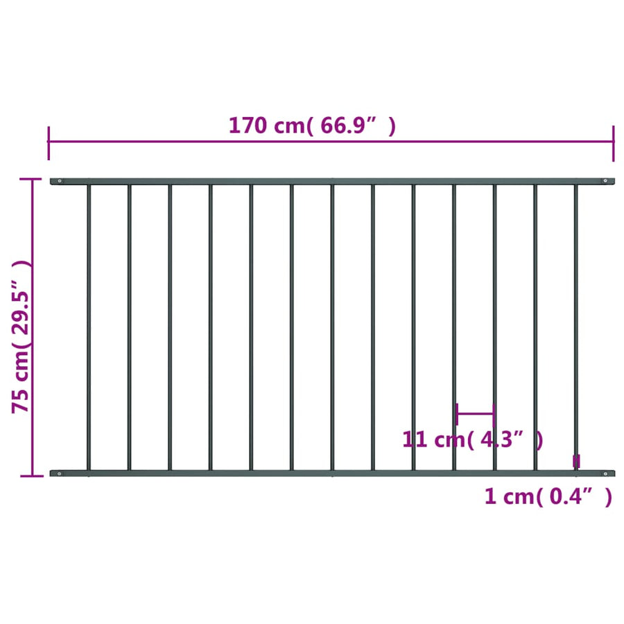 Hekpaneel ,7X0,75 M Gepoedercoat Staal 1.7 x 0.75 m Antraciet