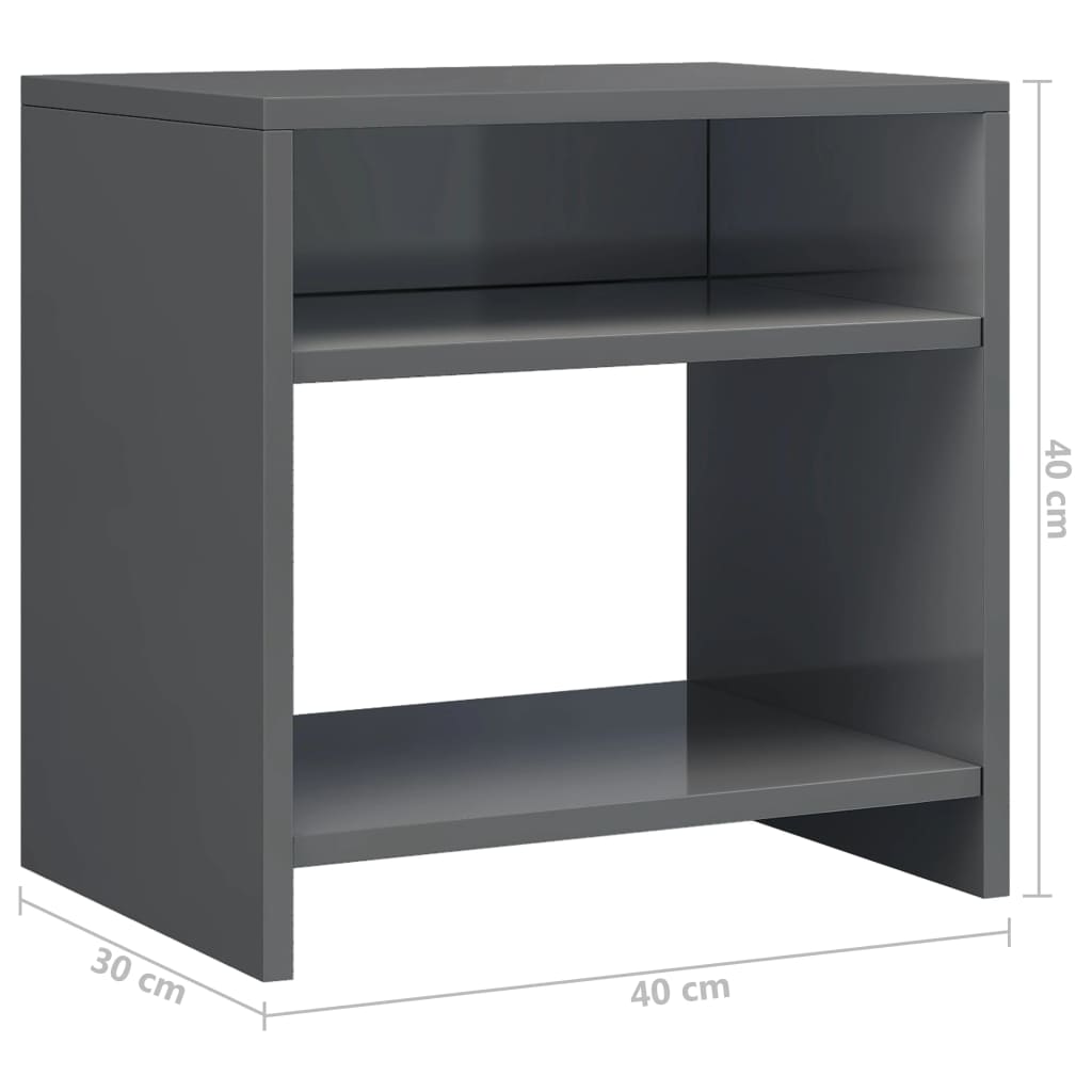 Nachtkastje 40x30x40 cm bewerkt hout grijs 1 Hoogglans grijs