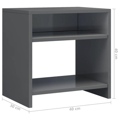 Nachtkastje 40x30x40 cm bewerkt hout grijs 1 Hoogglans grijs