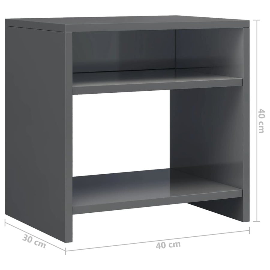 Nachtkastje 40x30x40 cm bewerkt hout grijs 1 Hoogglans grijs