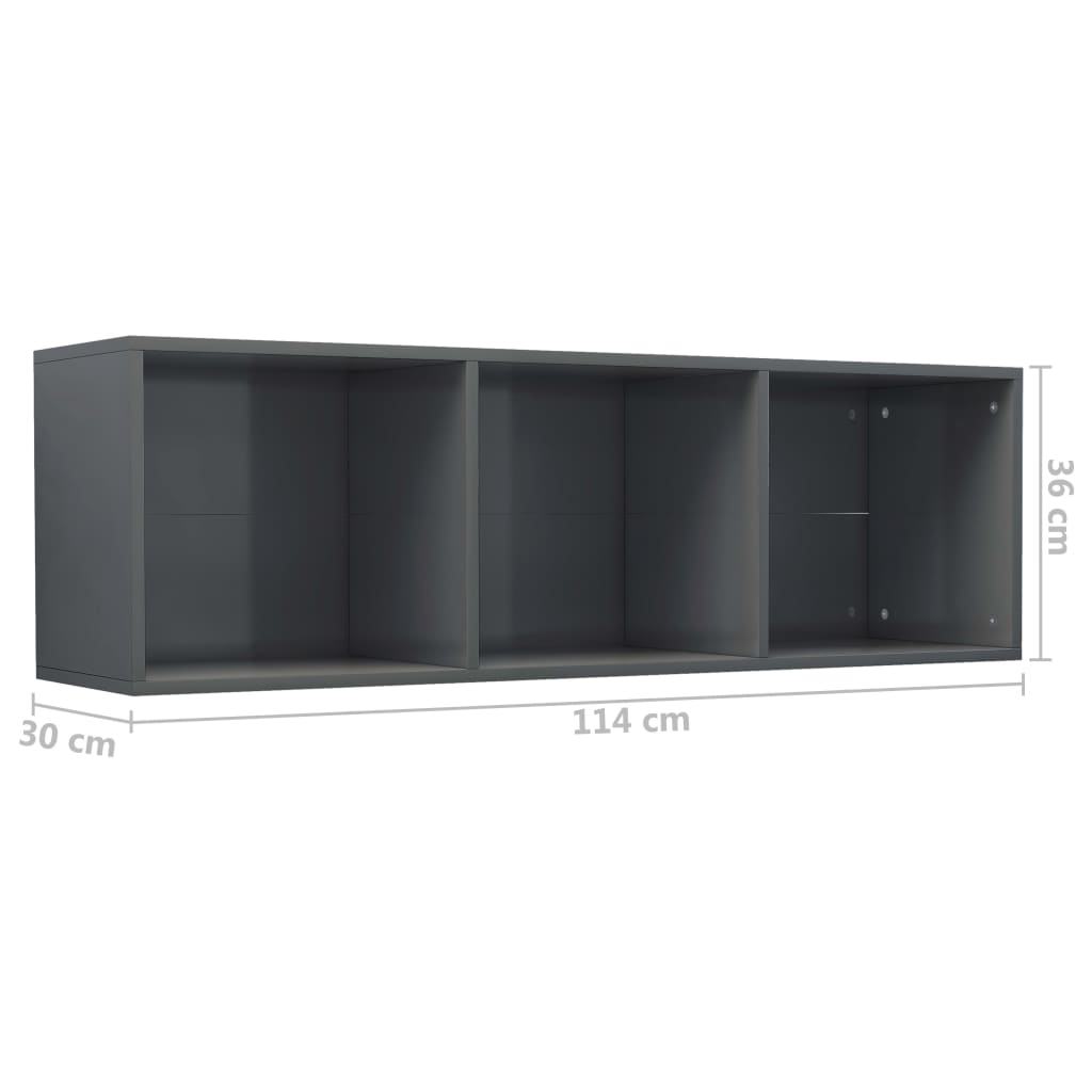 Boekenkast/Tv-Meubel Bewerkt Hout 36 x 30 x 114 cm Hoogglans grijs