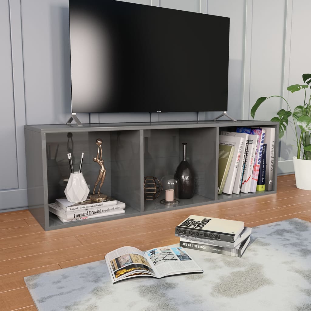 Boekenkast/Tv-Meubel Bewerkt Hout 36 x 30 x 114 cm Hoogglans grijs