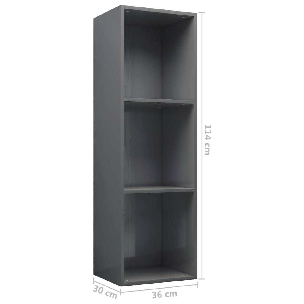 Boekenkast/Tv-Meubel Bewerkt Hout 36 x 30 x 114 cm Hoogglans grijs