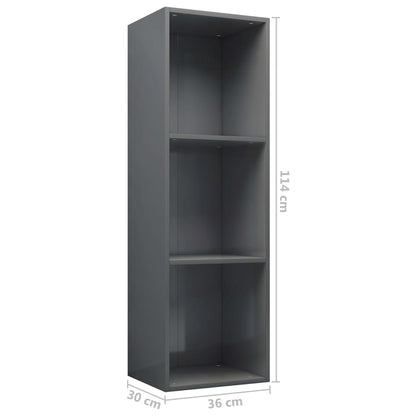 Boekenkast/Tv-Meubel Bewerkt Hout 36 x 30 x 114 cm Hoogglans grijs