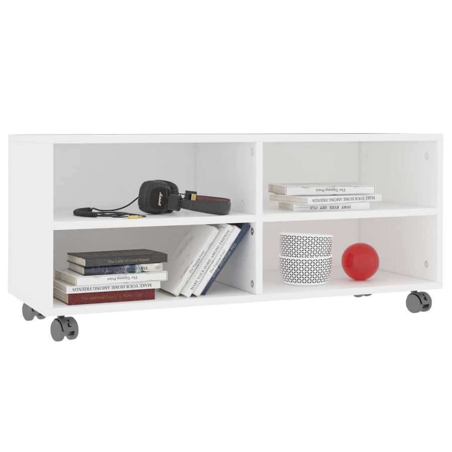 Tv-Meubel Met Wieltjes 90X35X35 Cm Bewerkt Hout Wit
