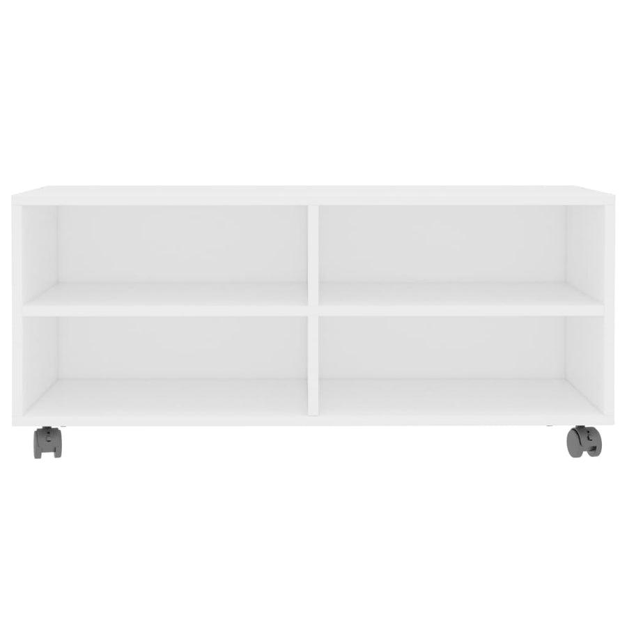 Tv-Meubel Met Wieltjes 90X35X35 Cm Bewerkt Hout Wit