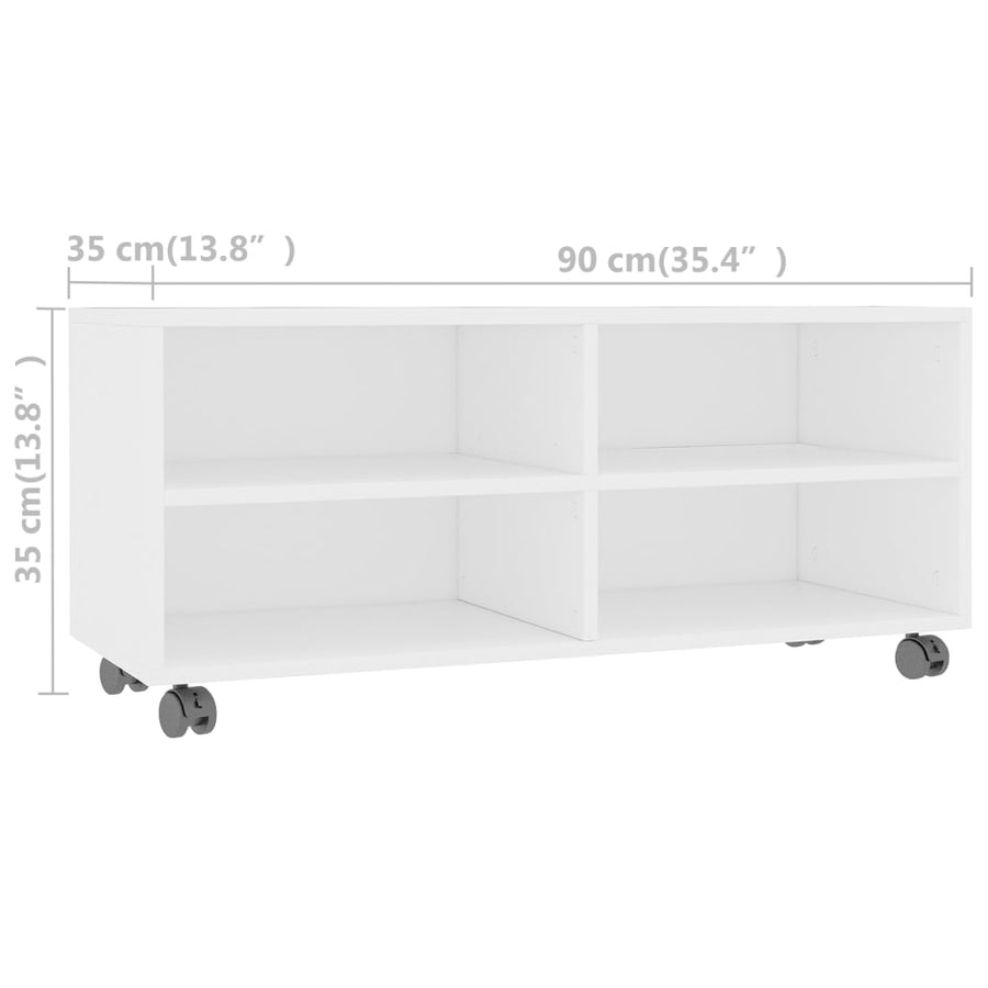 Tv-Meubel Met Wieltjes 90X35X35 Cm Bewerkt Hout Wit