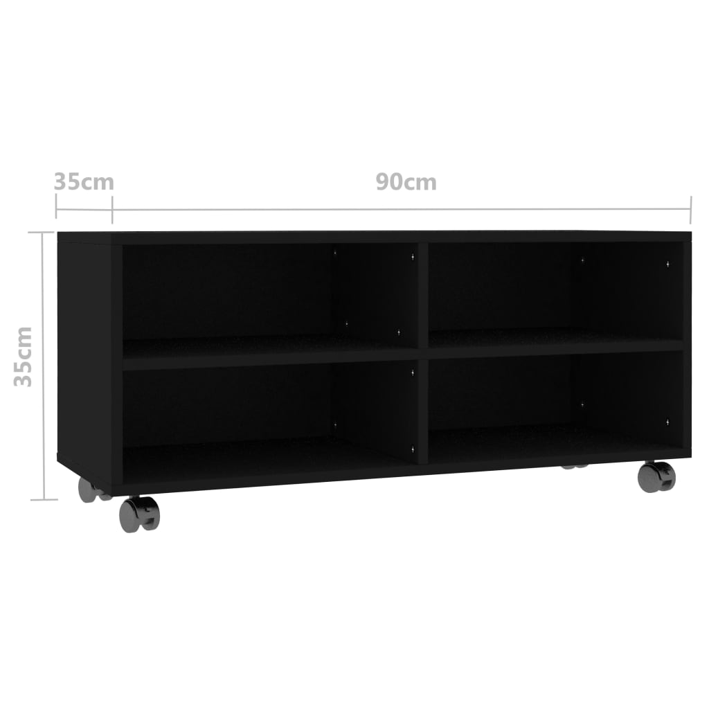 Tv-meubel met wieltjes 90x35x35 cm bewerkt hout zwart Zwart
