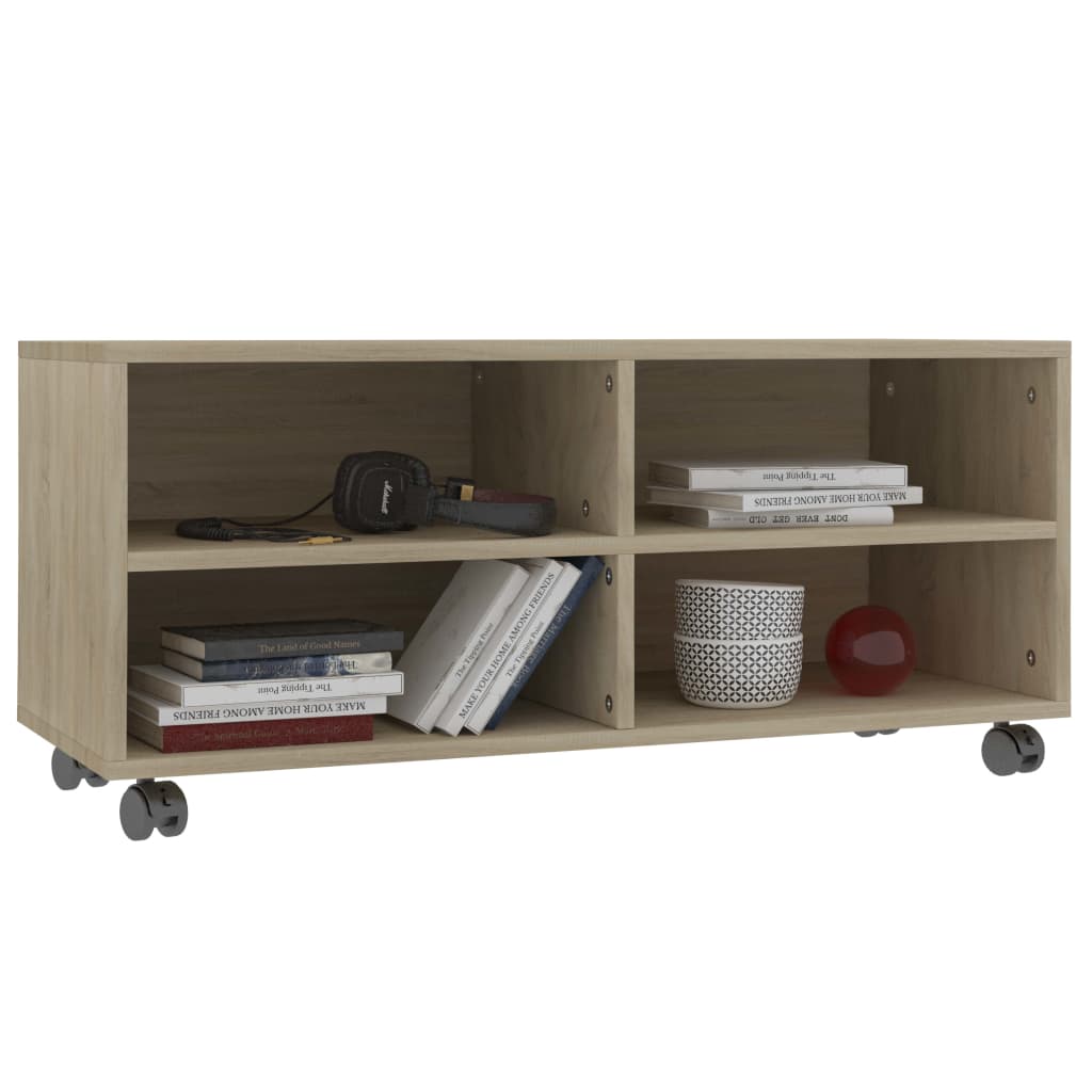 Tv-Meubel Met Wieltjes 90X35X35 Cm Spaanplaat Kleur Sonoma eiken