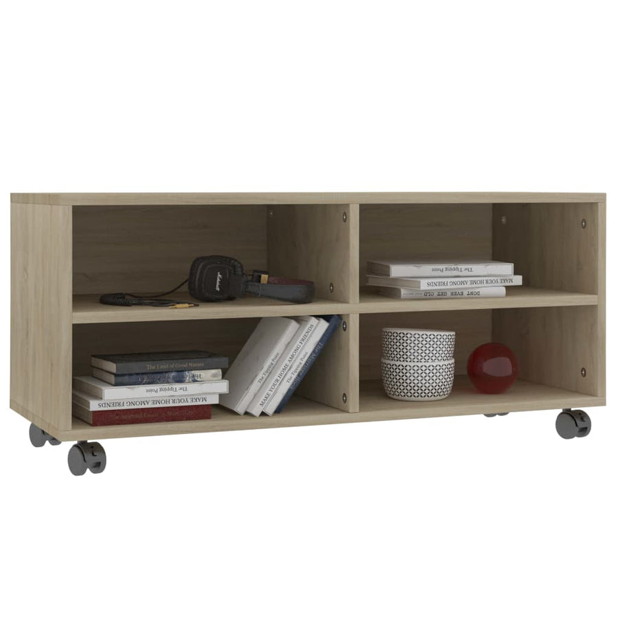 Tv-Meubel Met Wieltjes 90X35X35 Cm Spaanplaat Kleur Sonoma eiken