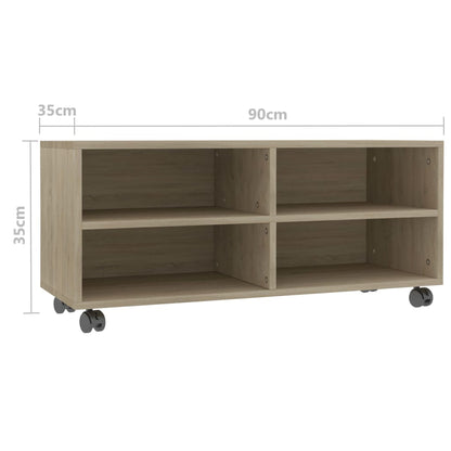 Tv-Meubel Met Wieltjes 90X35X35 Cm Spaanplaat Kleur Sonoma eiken