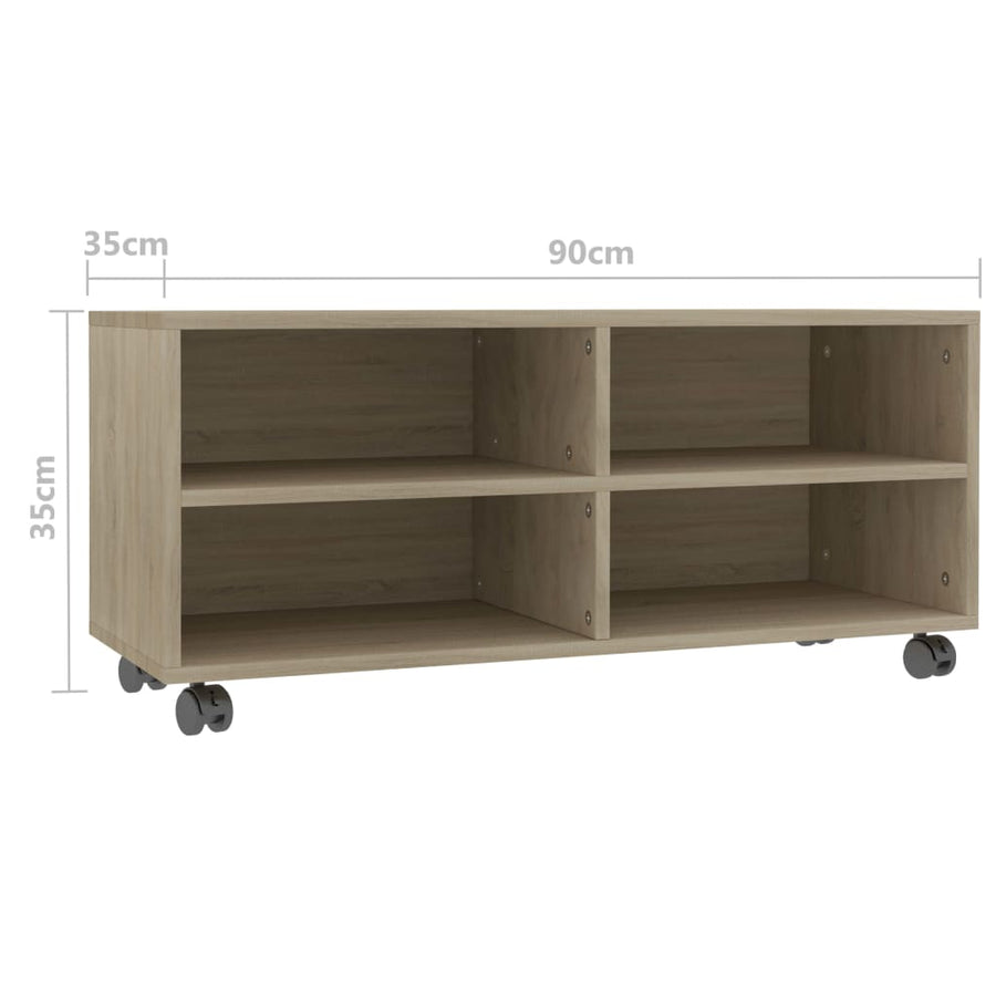 Tv-Meubel Met Wieltjes 90X35X35 Cm Spaanplaat Kleur Sonoma eiken