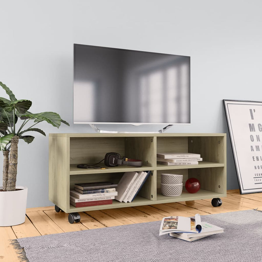 Tv-Meubel Met Wieltjes 90X35X35 Cm Spaanplaat Kleur Sonoma eiken