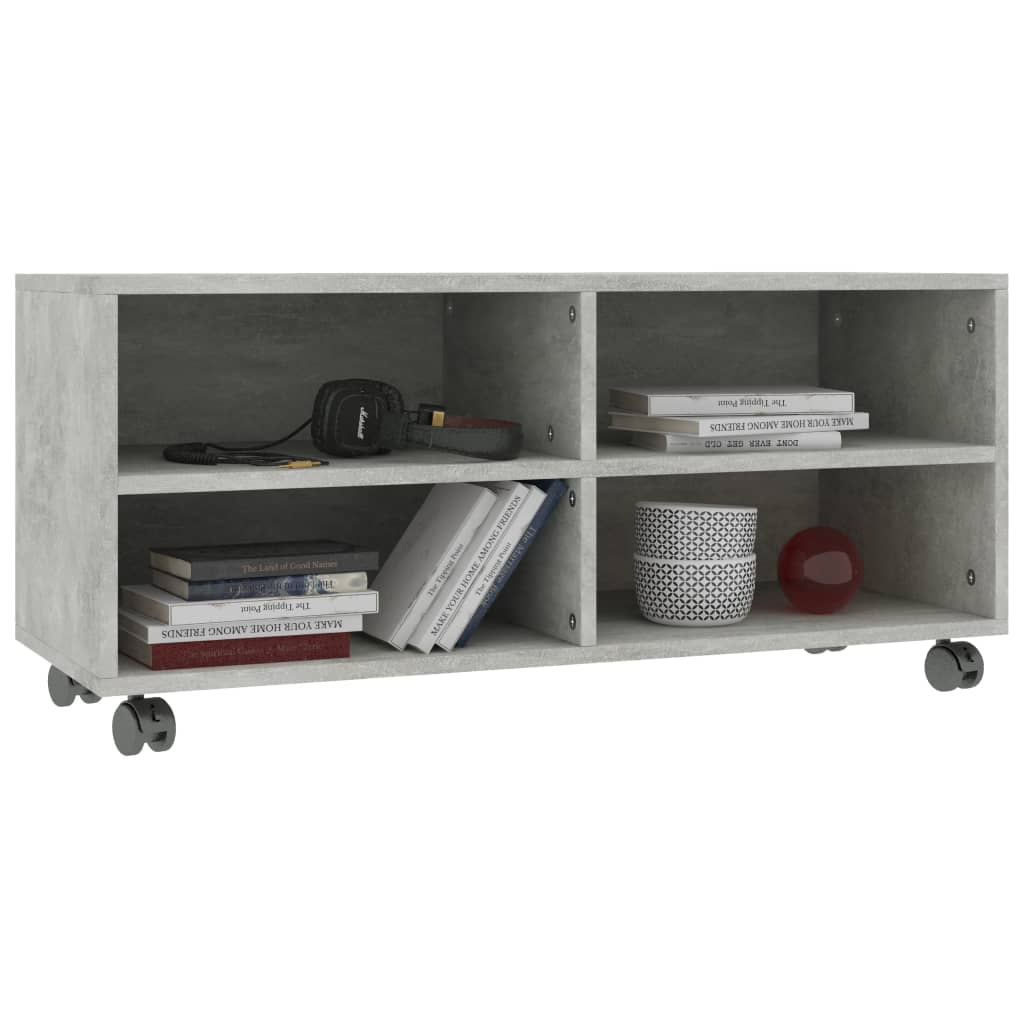 Tv-Meubel Met Wieltjes 90X35X35 Cm Bewerkt Hout Betongrijs
