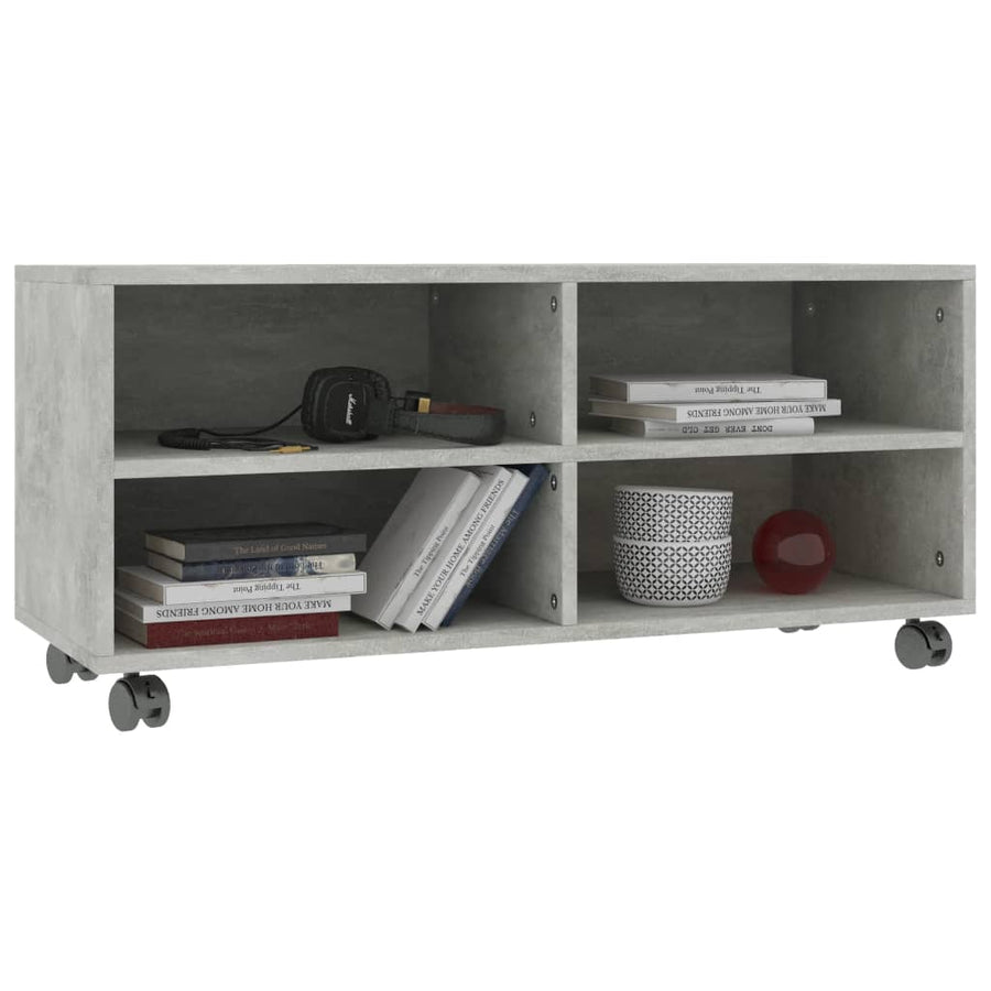 Tv-Meubel Met Wieltjes 90X35X35 Cm Bewerkt Hout Betongrijs