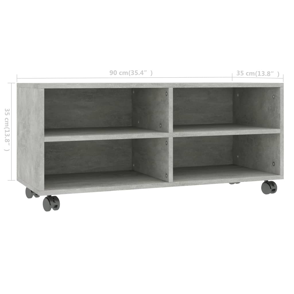 Tv-Meubel Met Wieltjes 90X35X35 Cm Bewerkt Hout Betongrijs