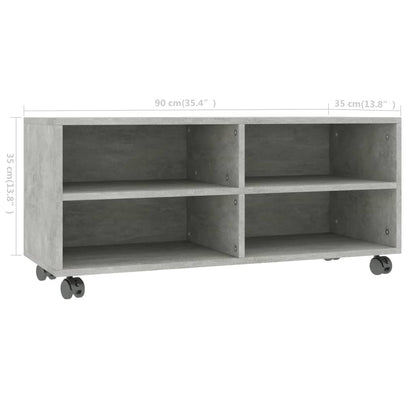 Tv-Meubel Met Wieltjes 90X35X35 Cm Bewerkt Hout Betongrijs