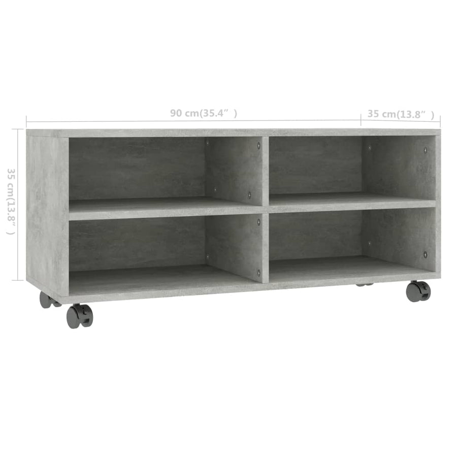 Tv-Meubel Met Wieltjes 90X35X35 Cm Bewerkt Hout Betongrijs