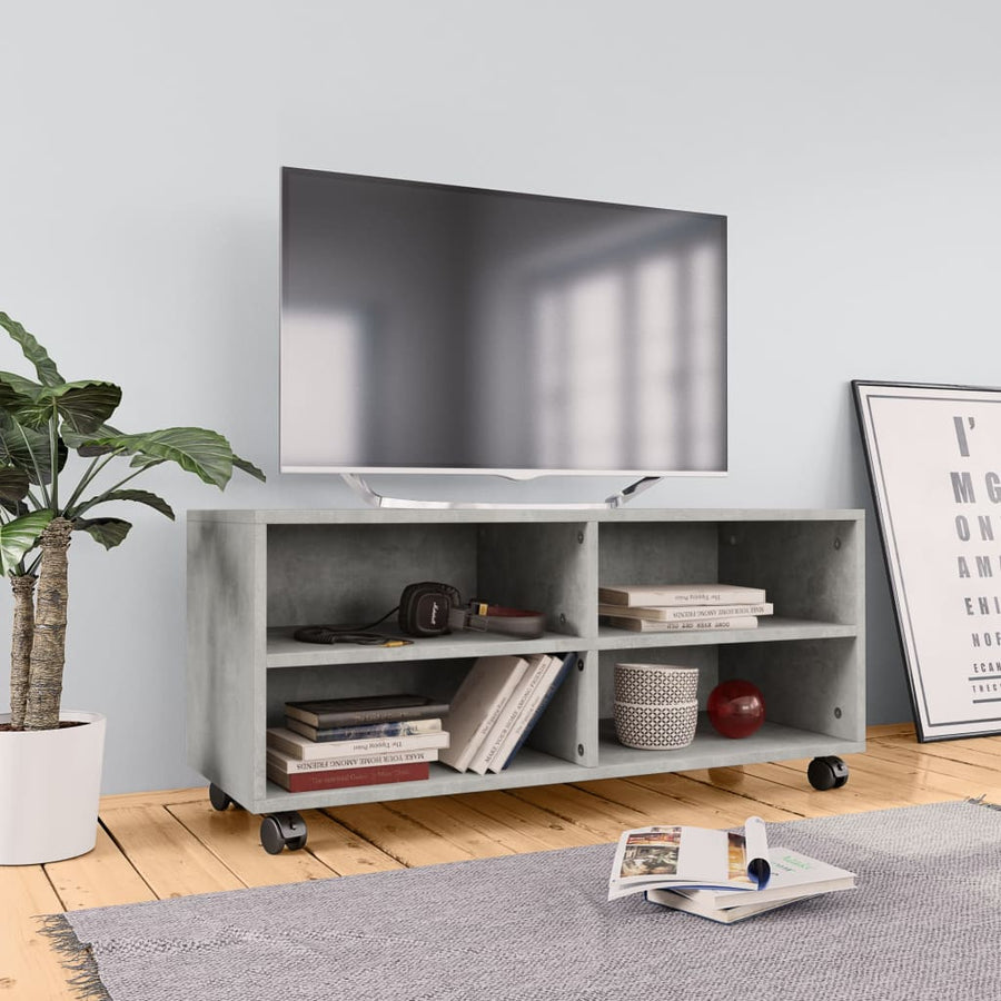 Tv-Meubel Met Wieltjes 90X35X35 Cm Bewerkt Hout Betongrijs