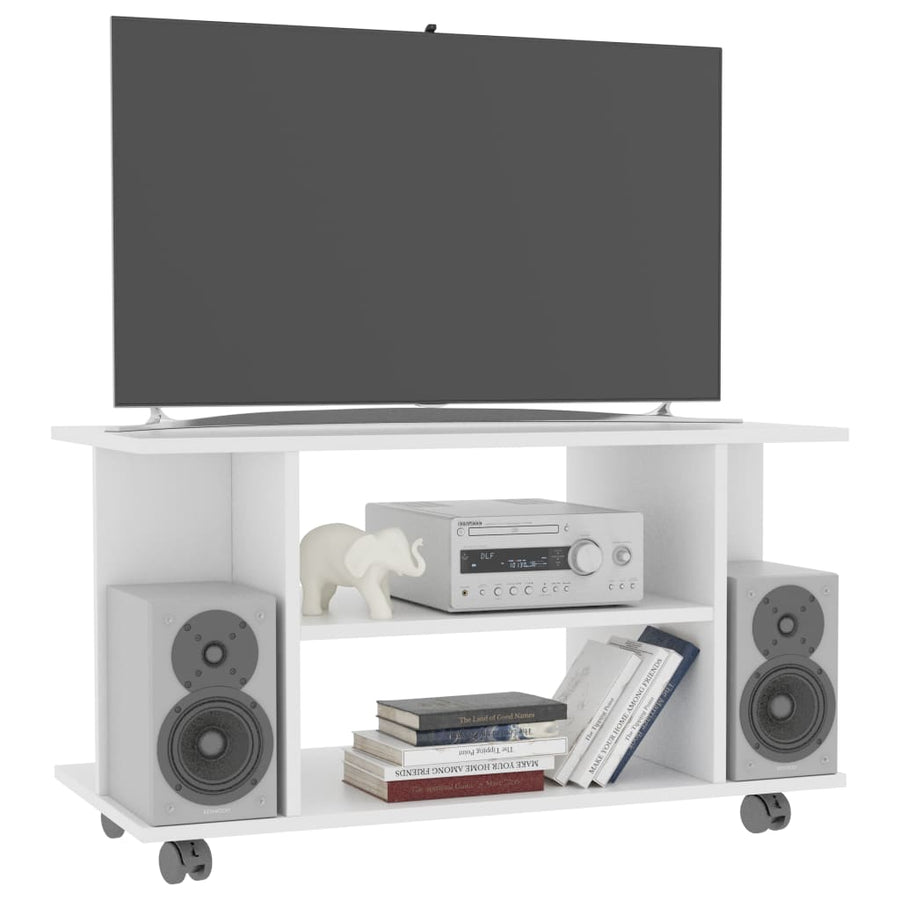 Tv-Meubel Met Wieltjes 80X40X45 Cm Bewerkt Hout Wit
