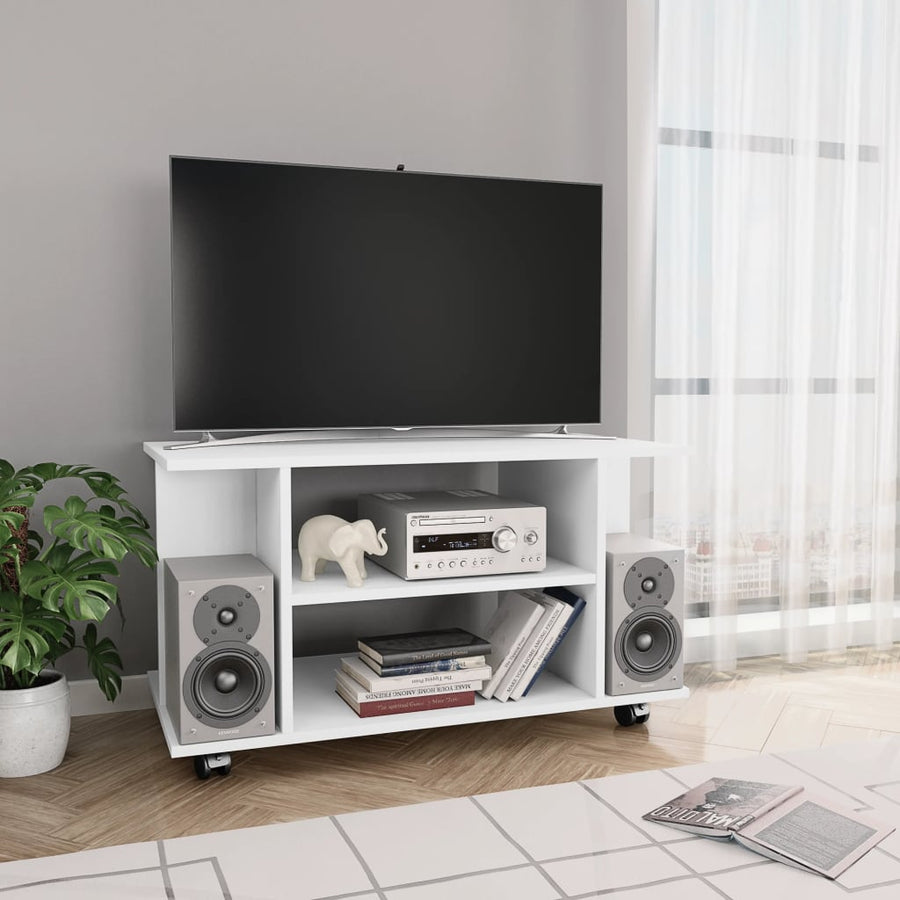 Tv-Meubel Met Wieltjes 80X40X45 Cm Bewerkt Hout Wit