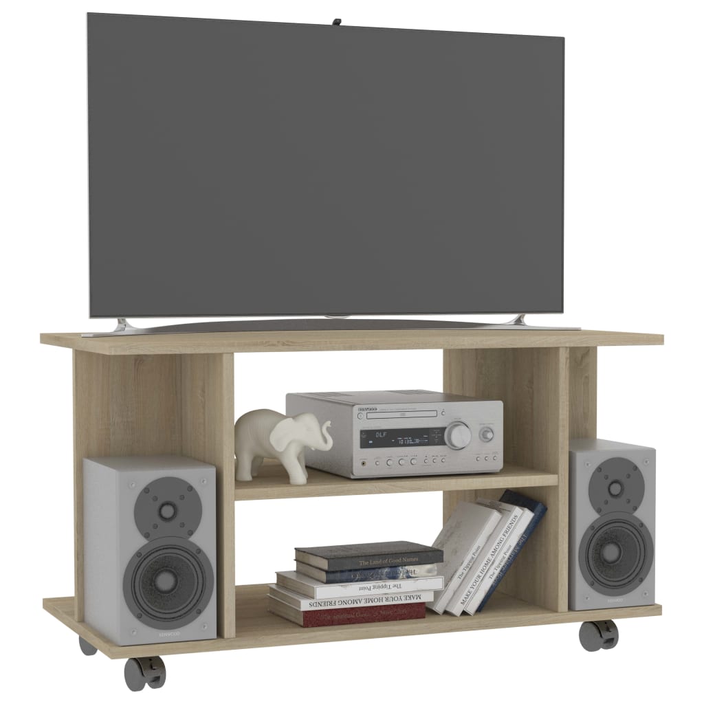Tv-meubel met wieltjes 80x40x45 cm bewerkt hout sonoma eiken Sonoma eiken