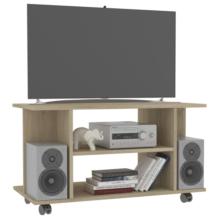 Tv-meubel met wieltjes 80x40x45 cm bewerkt hout sonoma eiken Sonoma eiken