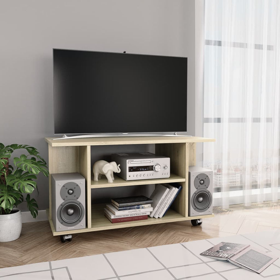Tv-meubel met wieltjes 80x40x45 cm bewerkt hout sonoma eiken Sonoma eiken