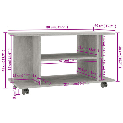 Tv-Meubel Met Wieltjes 80X40X40 Cm Spaanplaat Betongrijs