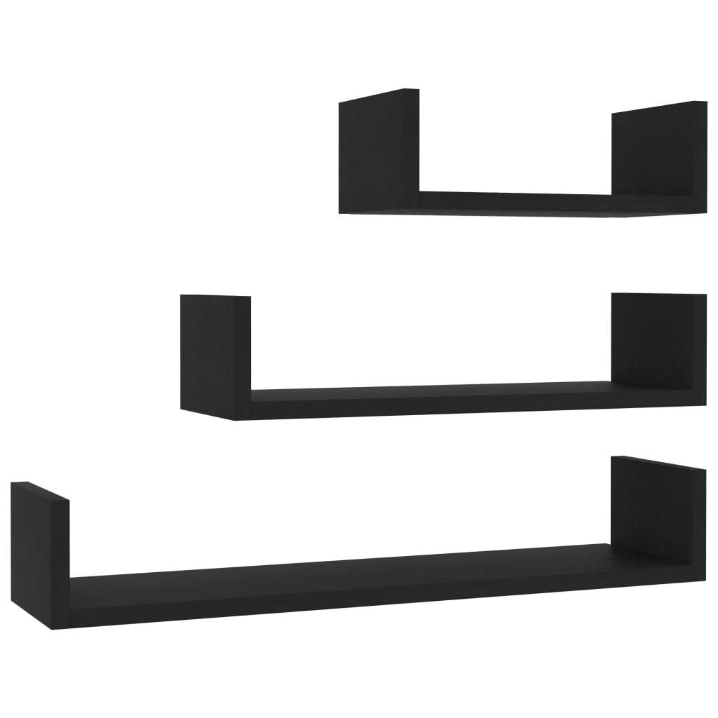 Wandschappen 3 st bewerkt hout zwart Zwart