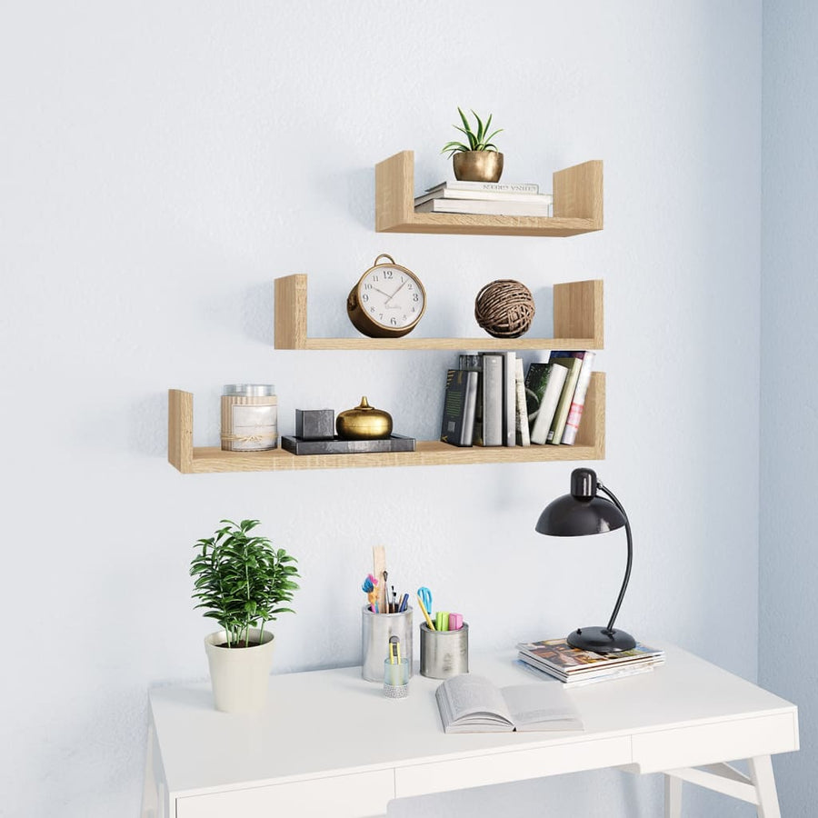 Wandschappen 3 st bewerkt hout sonoma eikenkleurig Sonoma eiken