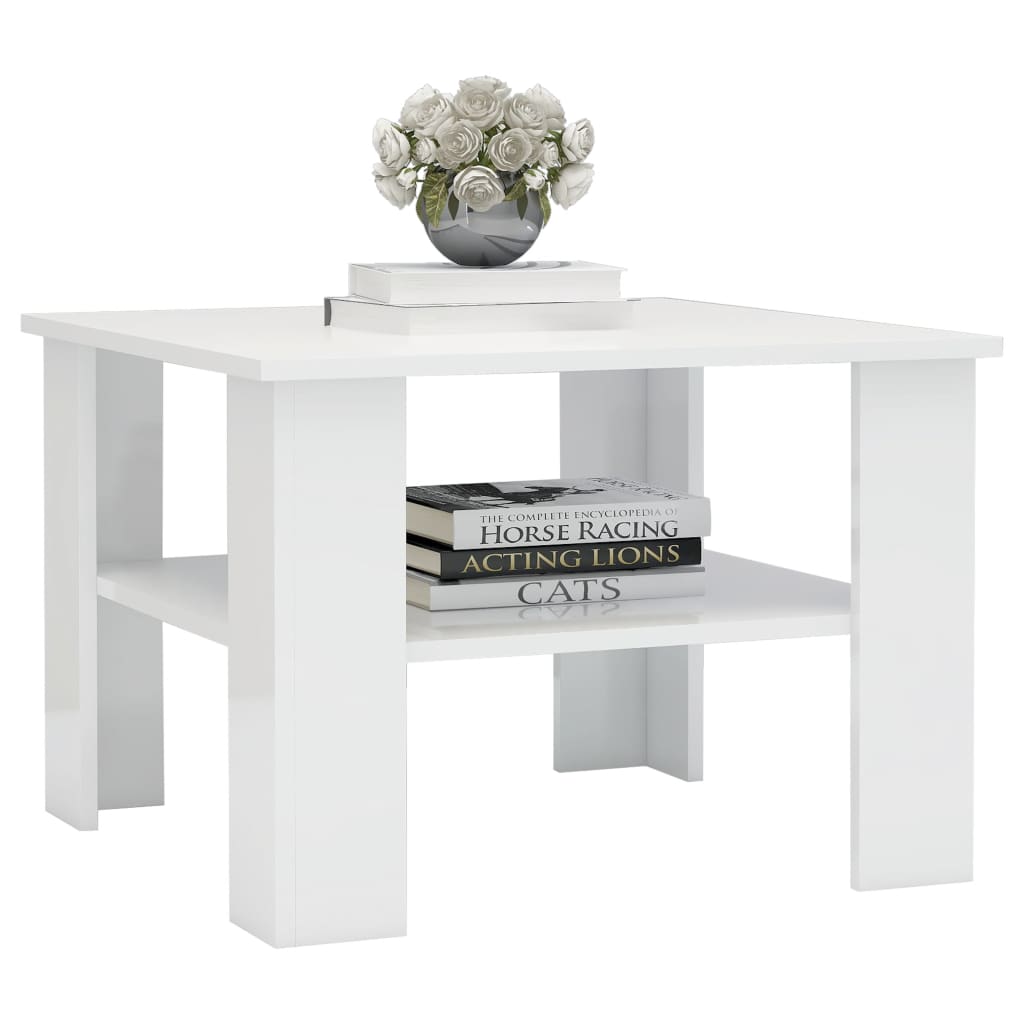Salontafel 60x60x42 cm bewerkt hout hoogglans wit