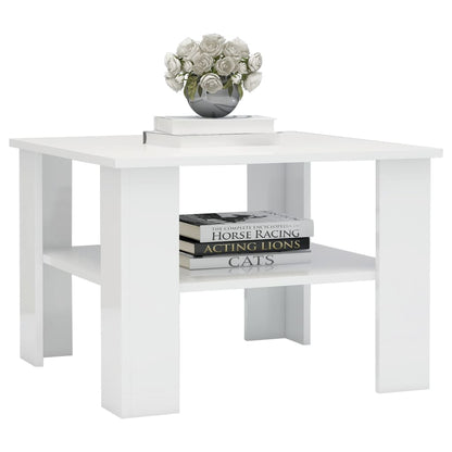 Salontafel 60x60x42 cm bewerkt hout hoogglans wit
