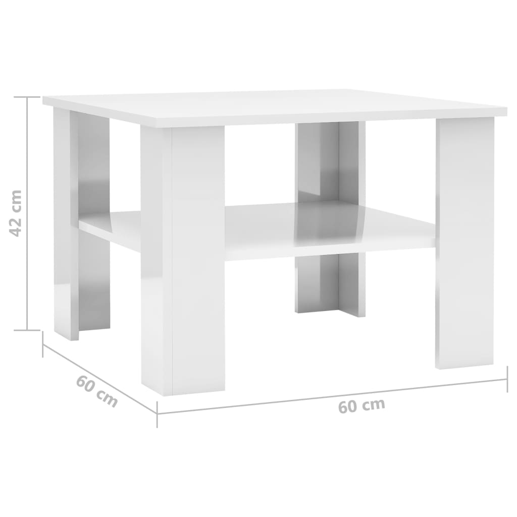 Salontafel 60x60x42 cm bewerkt hout hoogglans wit