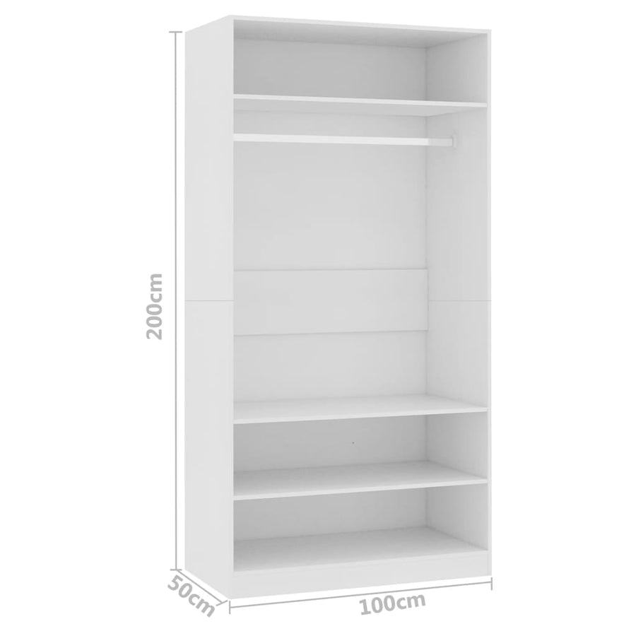 Kledingkast 100x50x200 cm bewerkt hout wit 3 schappen 100 x 50 x 200 cm
