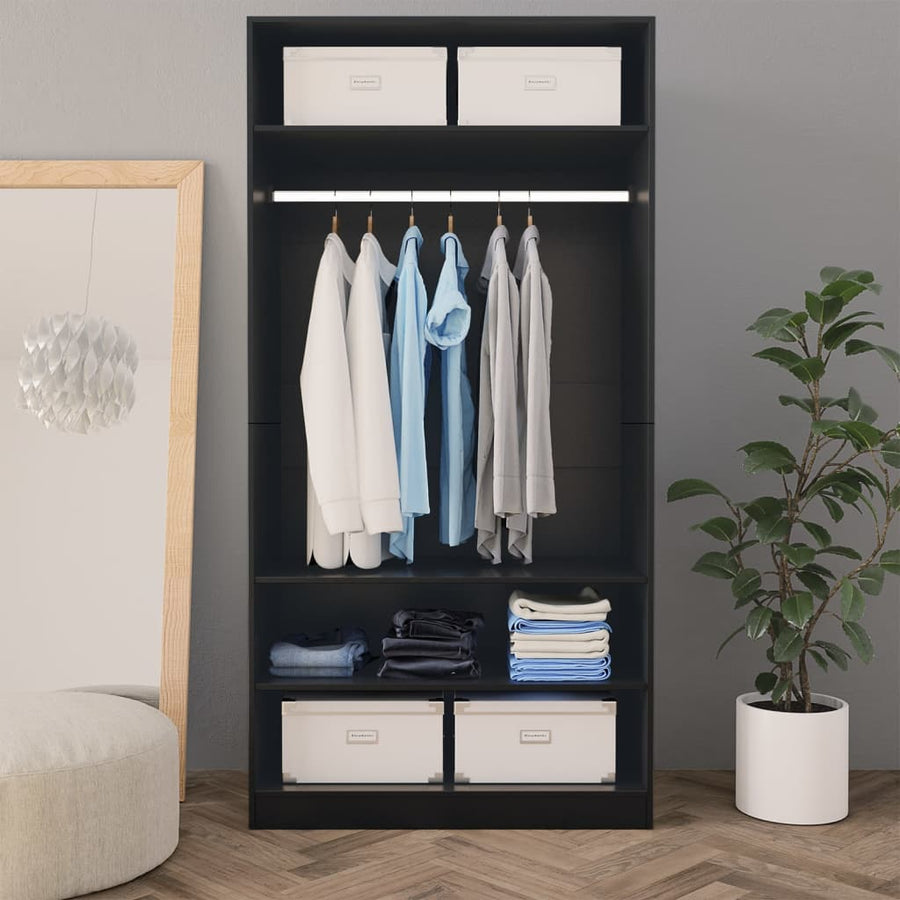 Kledingkast Bewerkt Hout Zwart 3 schappen 100 x 50 x 200 cm